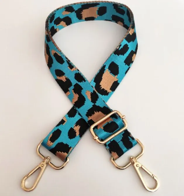 Adjustable Aqua Leopard Print Bag Strap