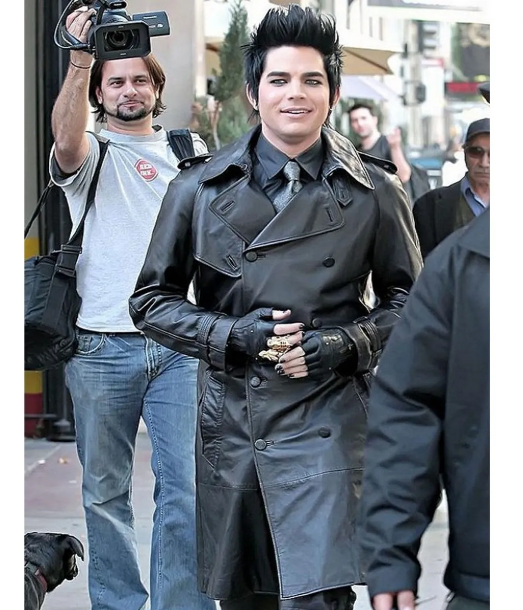 Adam Lambert Black Double Breasted Leather Coat