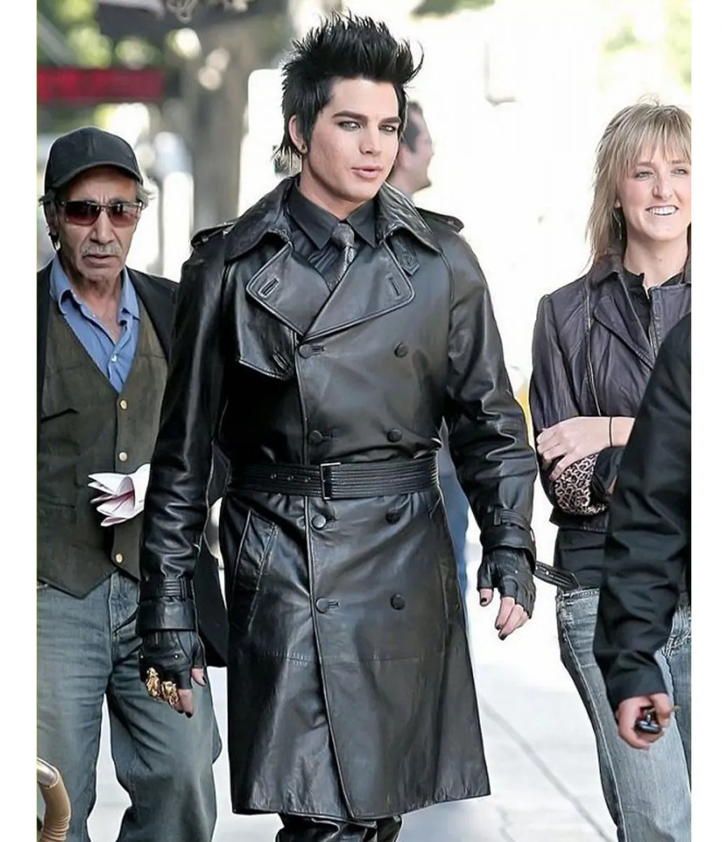 Adam Lambert Black Double Breasted Leather Coat