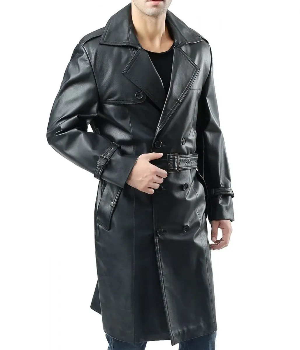 Adam Lambert Black Double Breasted Leather Coat