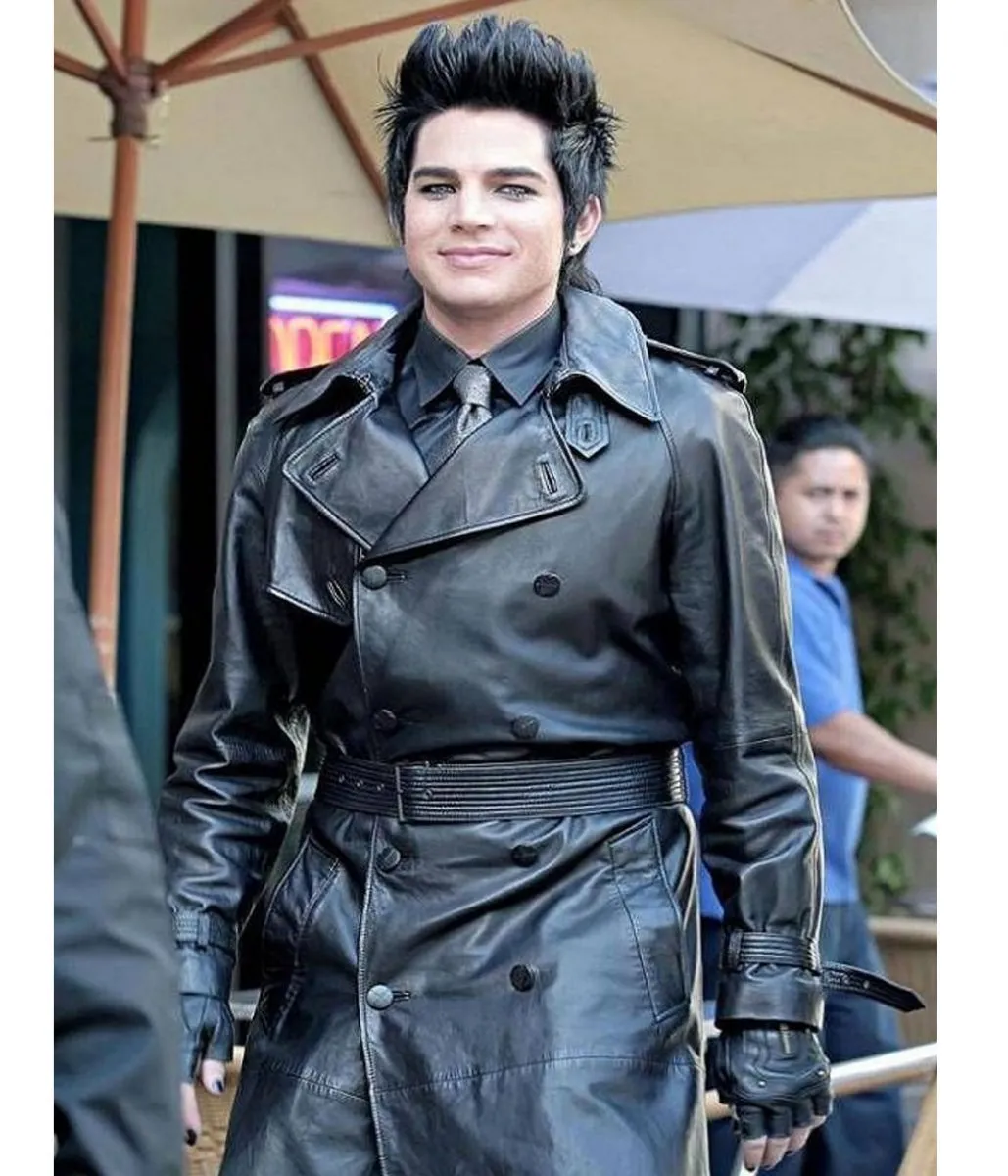 Adam Lambert Black Double Breasted Leather Coat