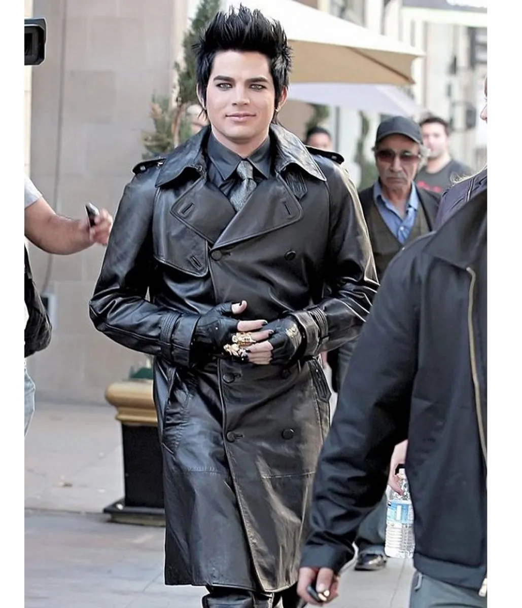 Adam Lambert Black Double Breasted Leather Coat