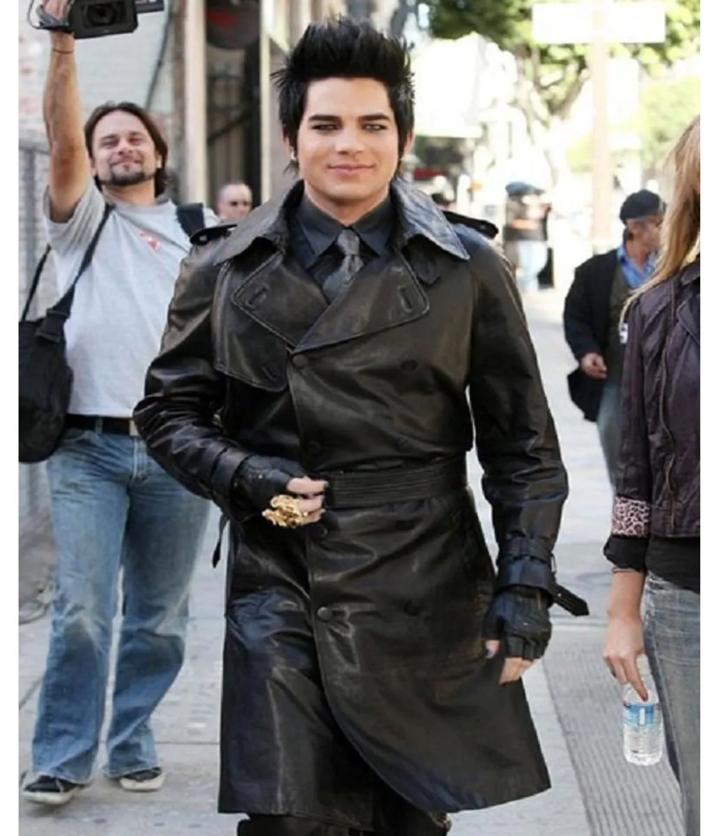 Adam Lambert Black Double Breasted Leather Coat