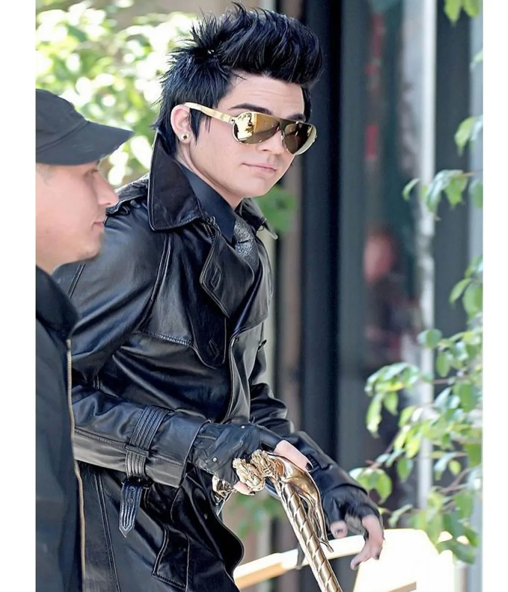 Adam Lambert Black Double Breasted Leather Coat