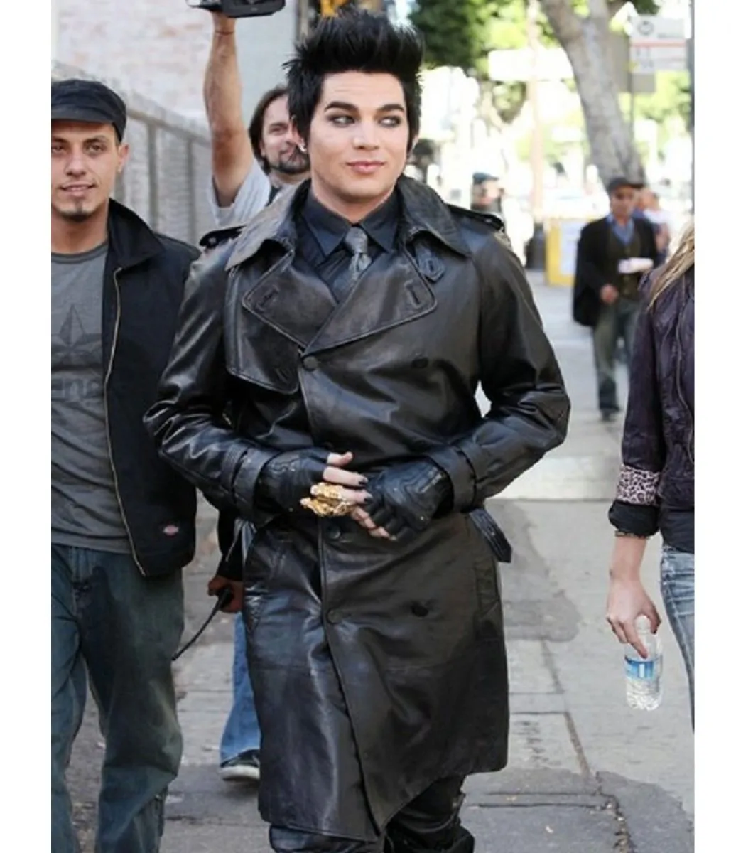 Adam Lambert Black Double Breasted Leather Coat