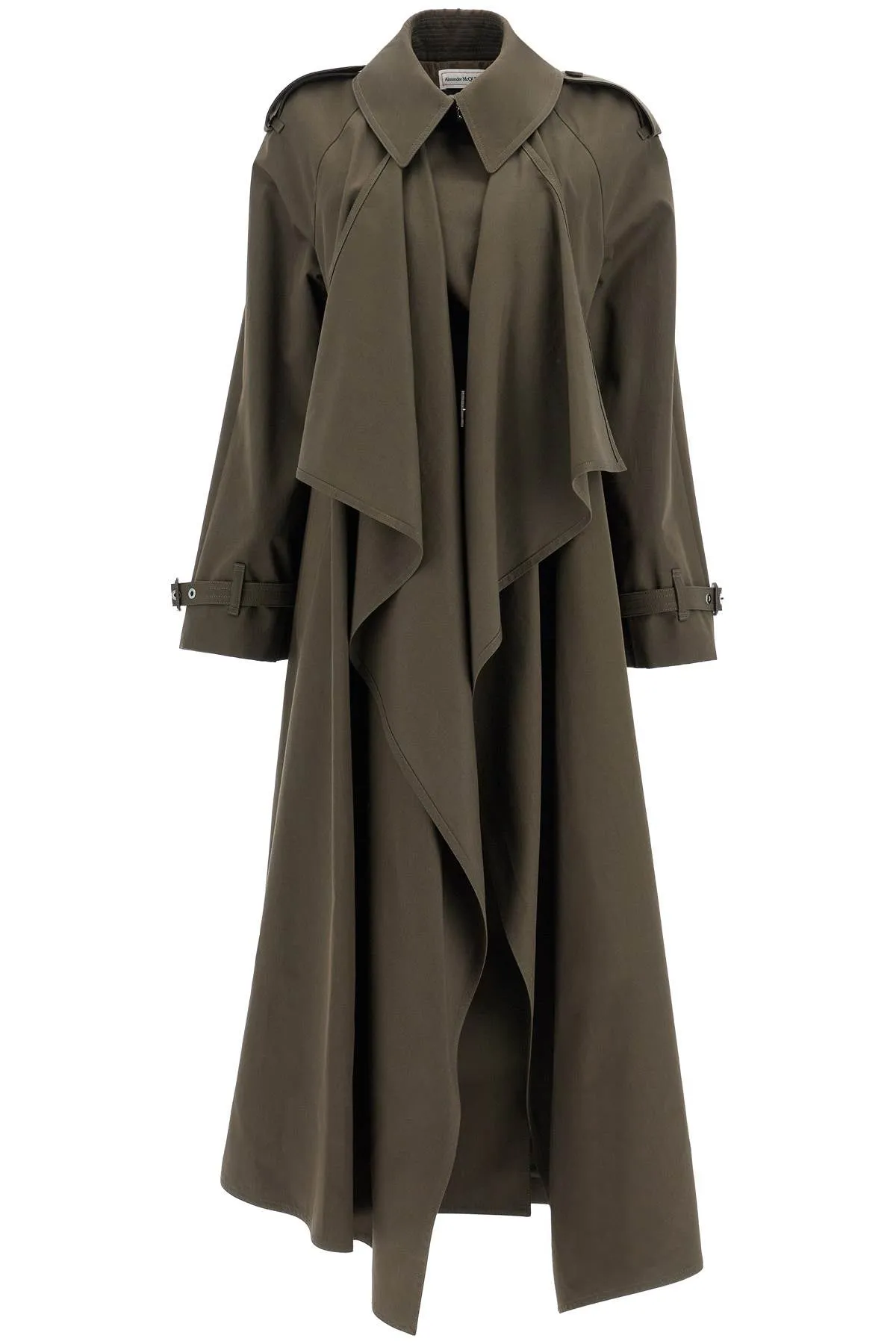 Alexander McQueen Double Breasted Trench Coat - Draped Khaki