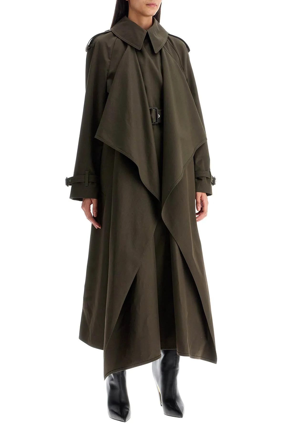 Alexander McQueen Double Breasted Trench Coat - Draped Khaki