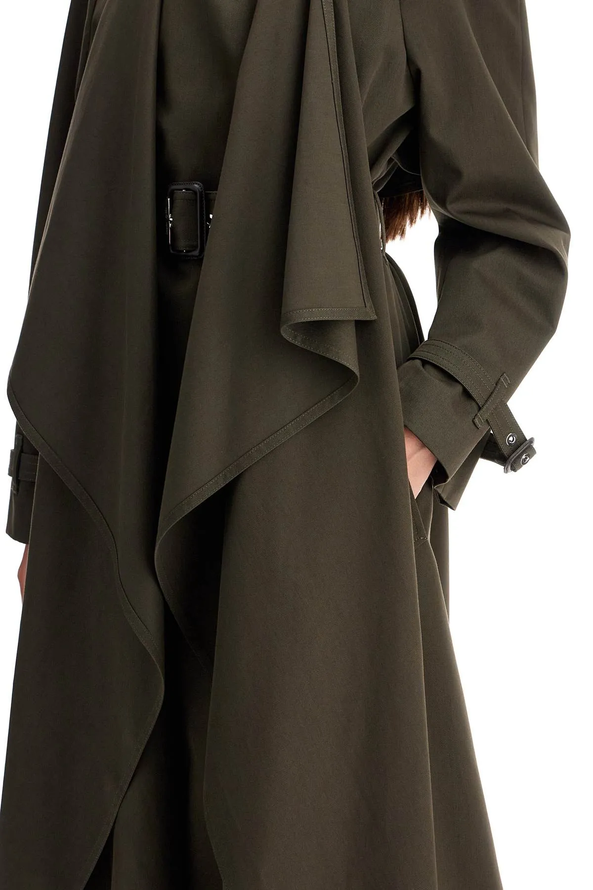 Alexander McQueen Double Breasted Trench Coat - Draped Khaki