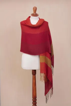 Alpaca Blend Striped Shawl from Peru - Sunset Celebration