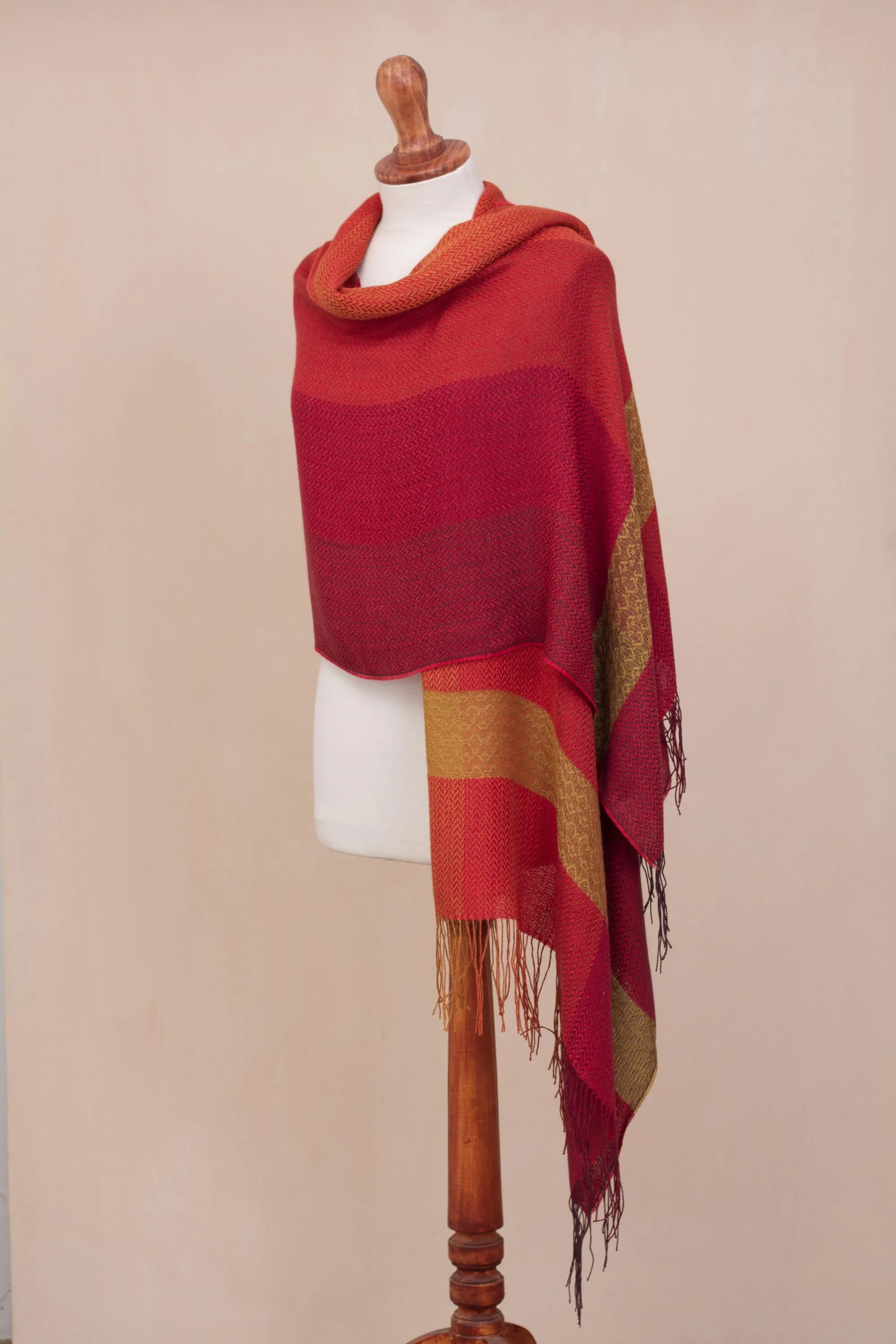 Alpaca Blend Striped Shawl from Peru - Sunset Celebration