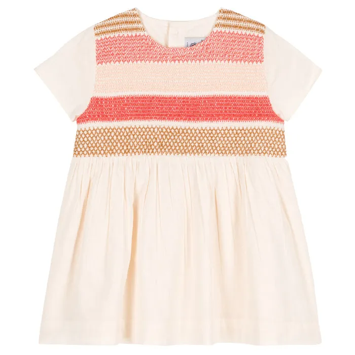 Avalanche Cream Baby Smocked Dress by Petit Bateau