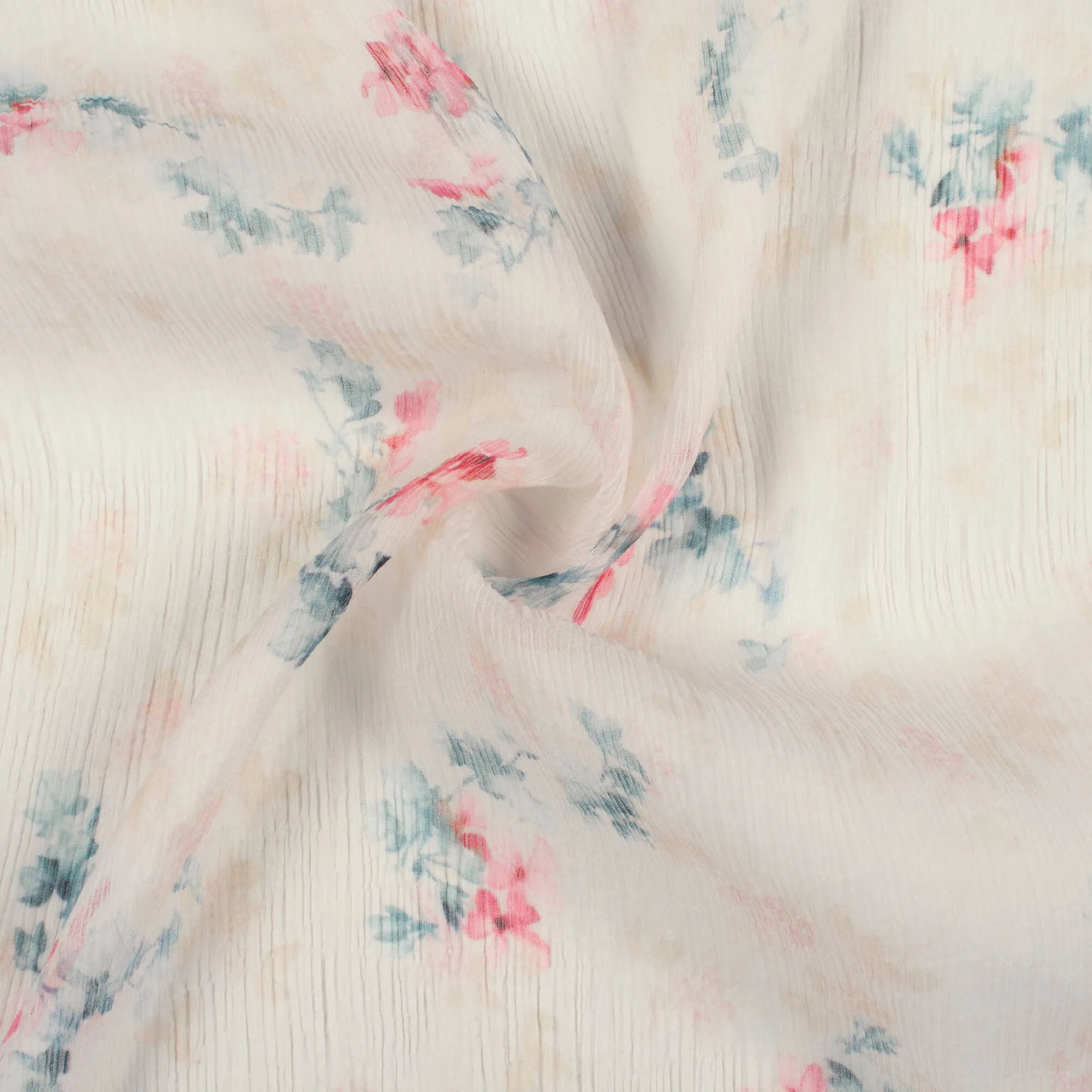 Beige Grey Floral Print Chiffon Fabric