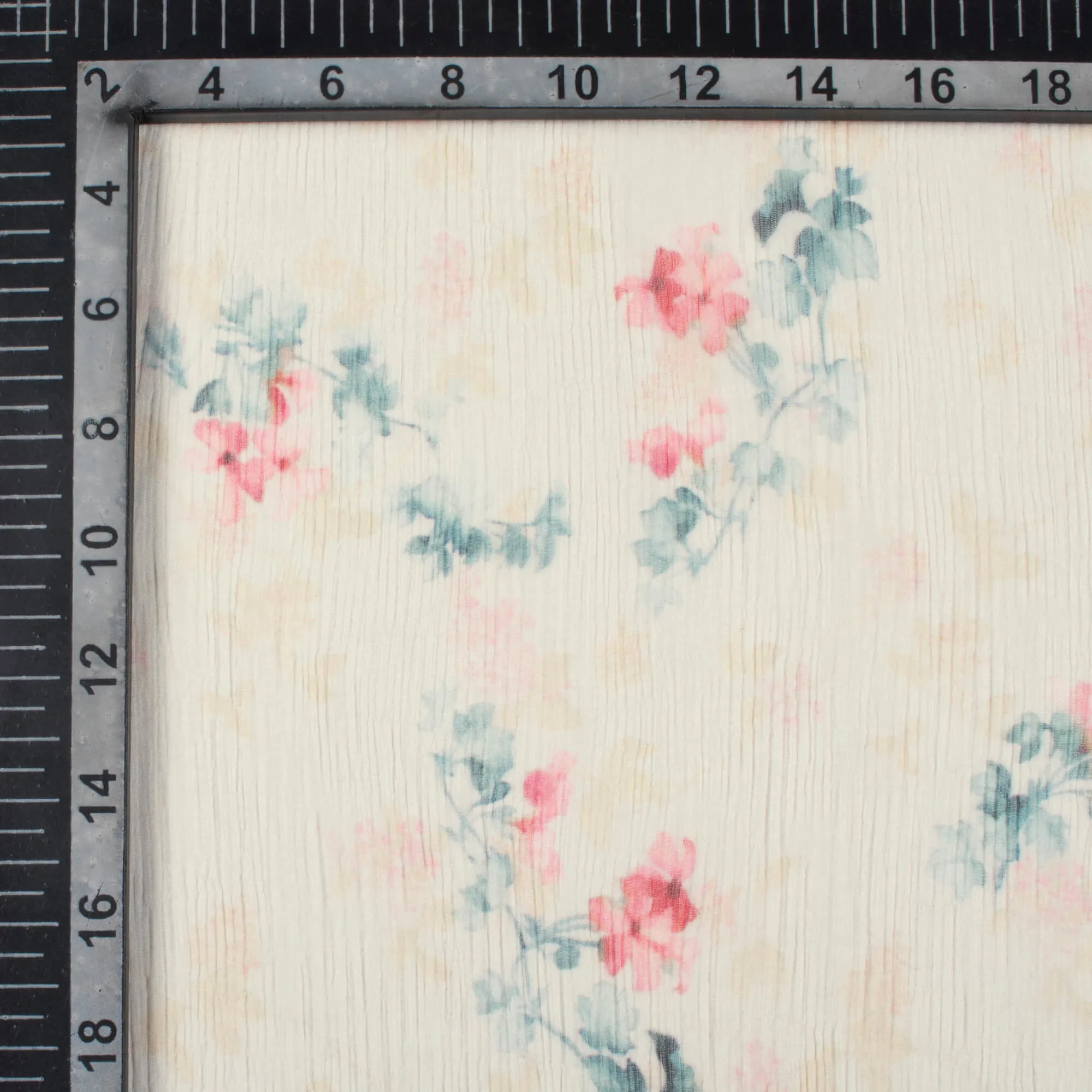 Beige Grey Floral Print Chiffon Fabric