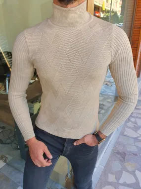 Beige Slim Fit Turtleneck Sweater | Edmond