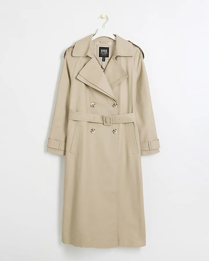 Beige Trench Coat with Double Collar and Belt