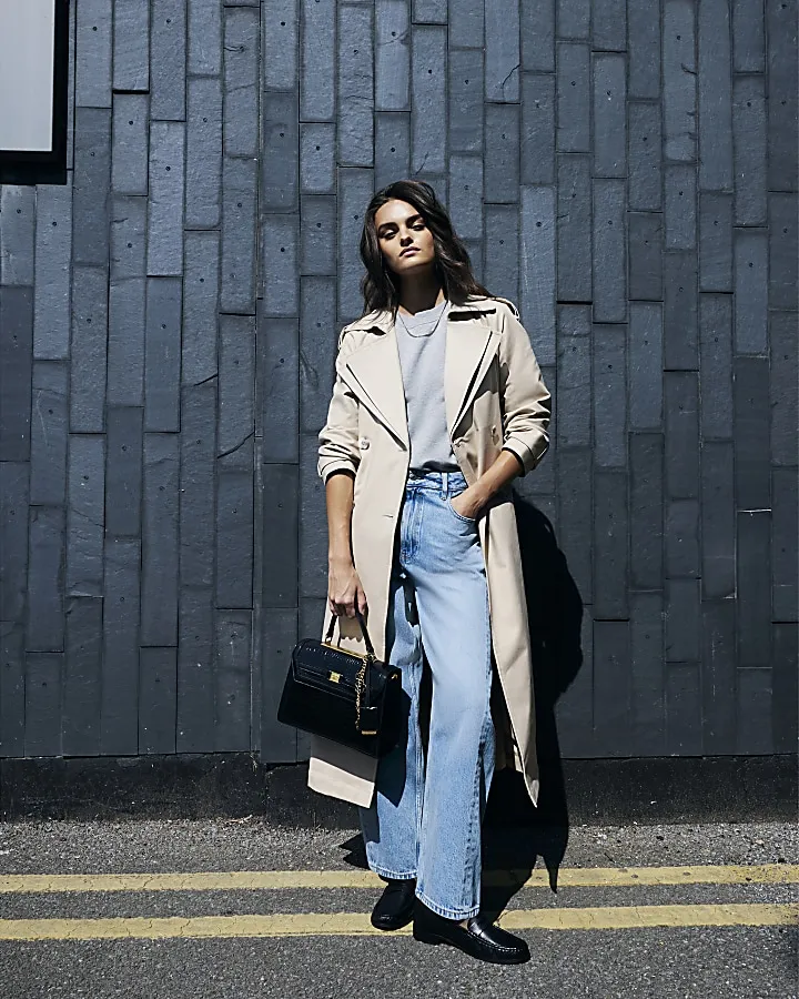 Beige Trench Coat with Double Collar and Belt