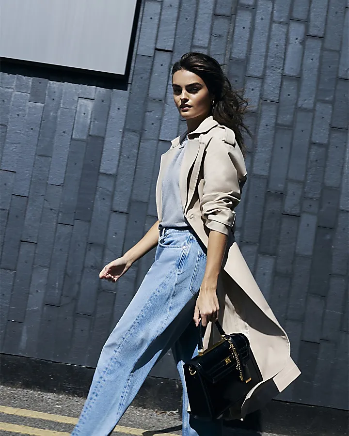 Beige Trench Coat with Double Collar and Belt