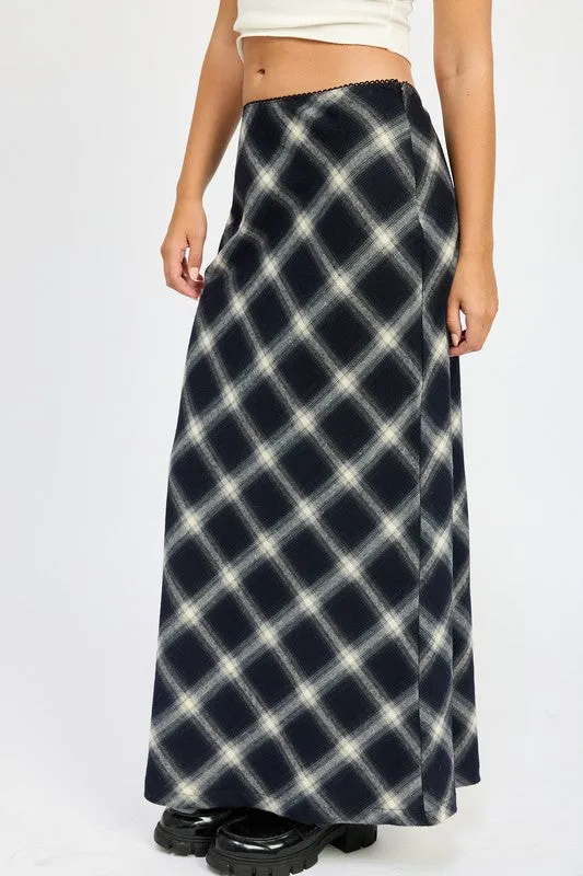 BIAS Black White Plaid Maxi Skirt