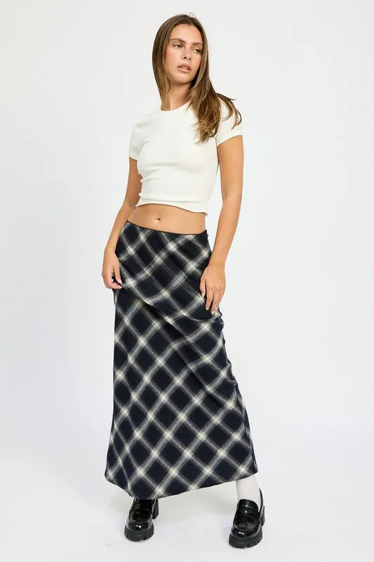 BIAS Black White Plaid Maxi Skirt