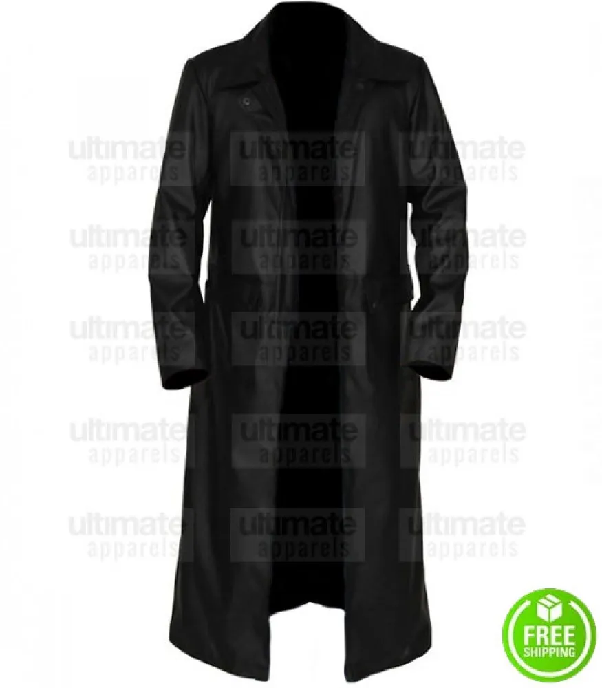 Black Leather Men's Trench Coat