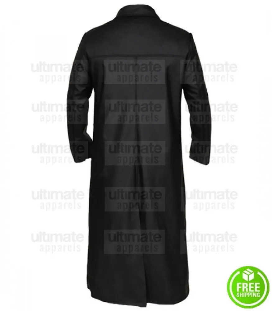 Black Leather Men's Trench Coat