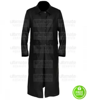 Black Leather Men's Trench Coat