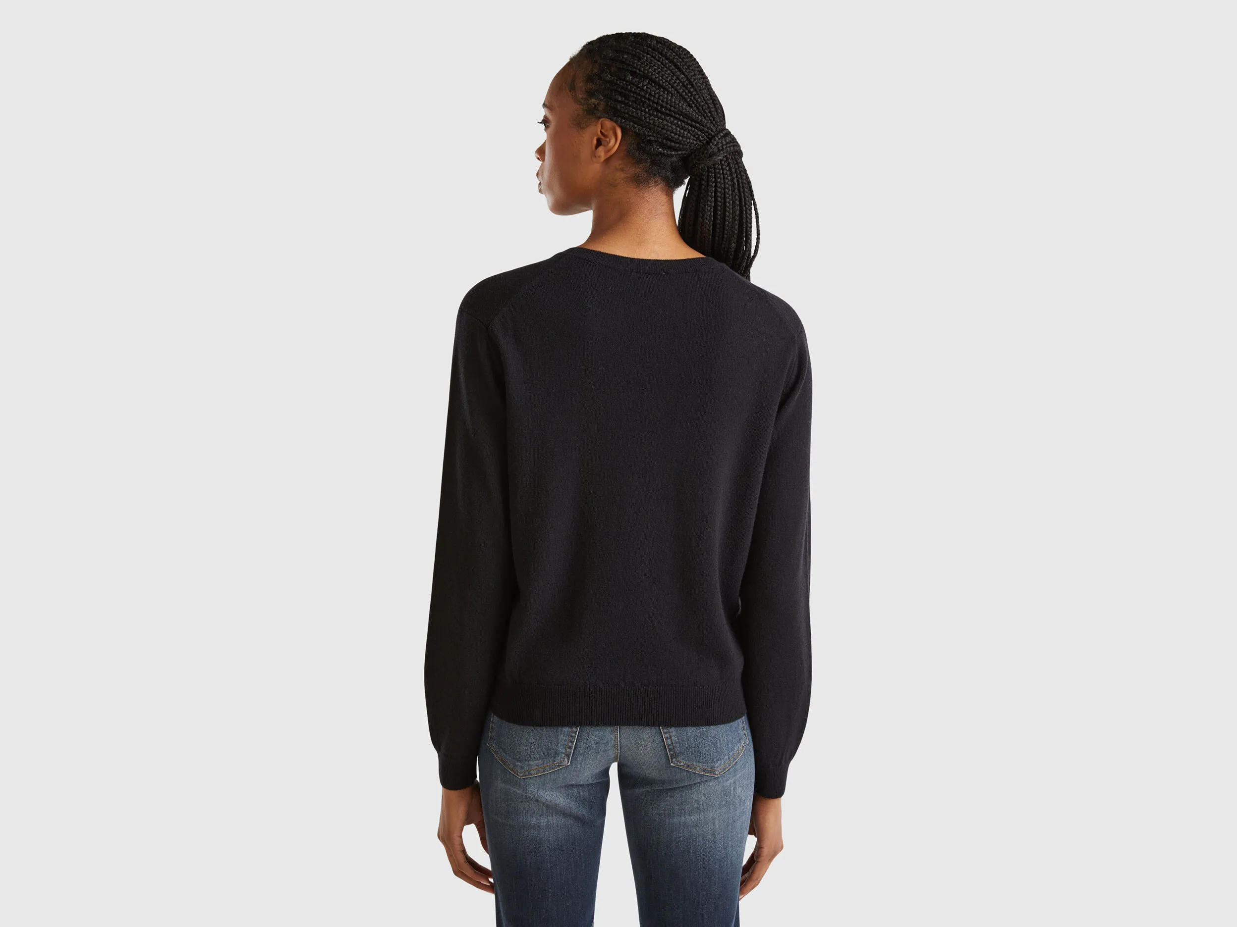 Black Merino Wool Sweater - Benetton