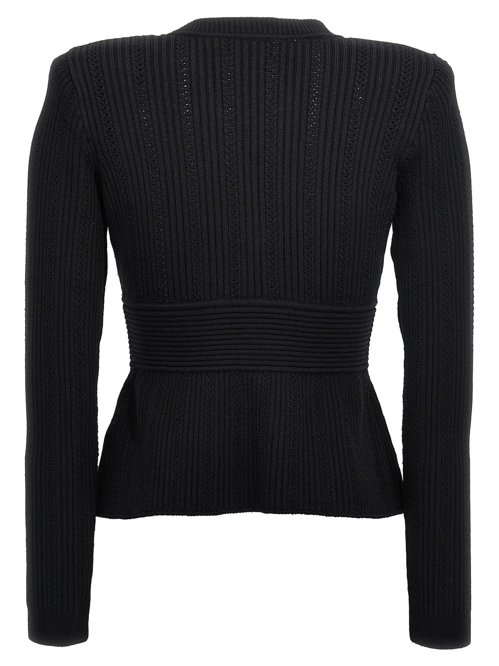 Black Pointelle Knit Cardigans Sweater Black - Shop Now