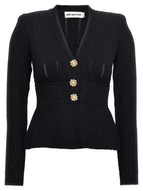 Black Pointelle Knit Cardigans Sweater Black - Shop Now