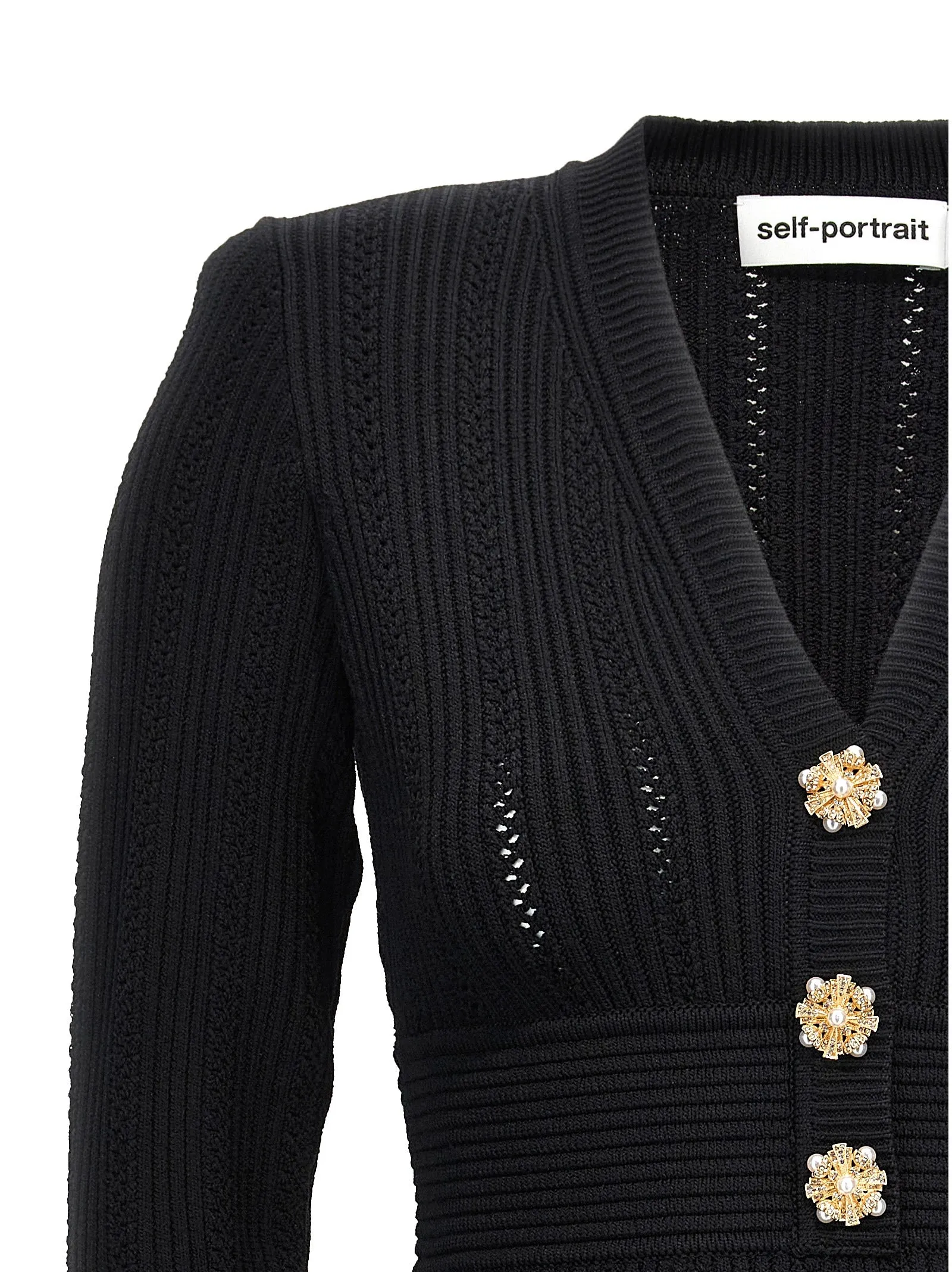 Black Pointelle Knit Cardigans Sweater Black - Shop Now