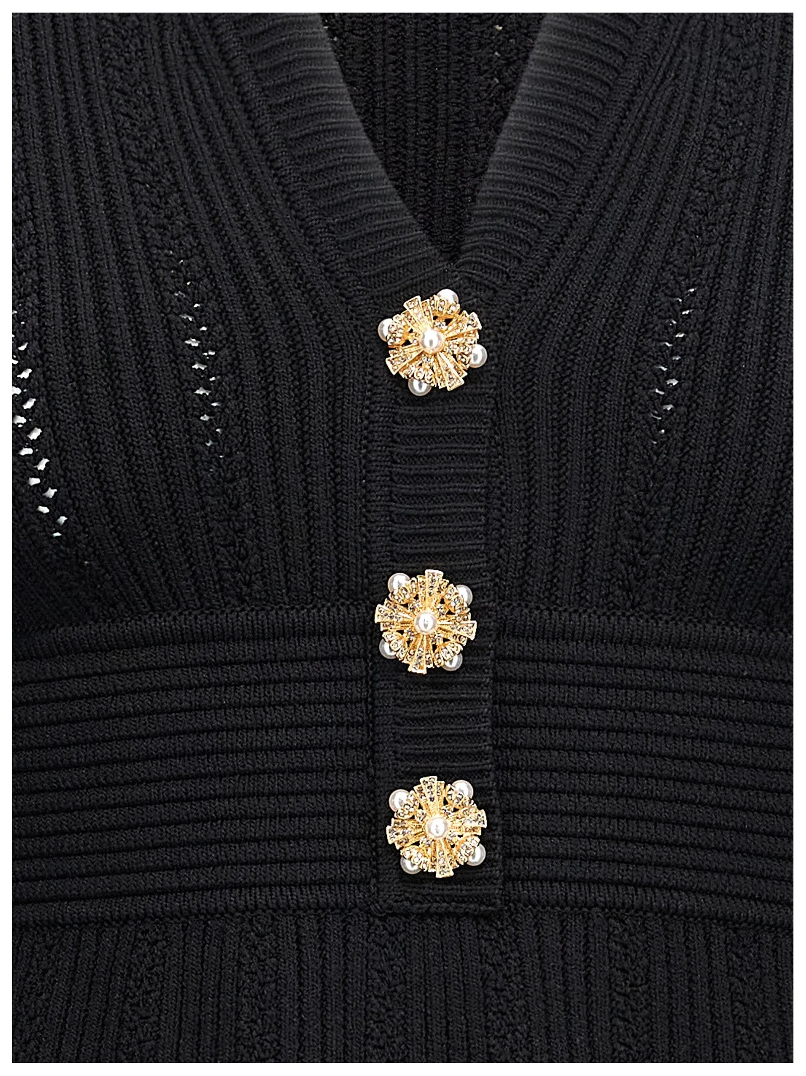 Black Pointelle Knit Cardigans Sweater Black - Shop Now