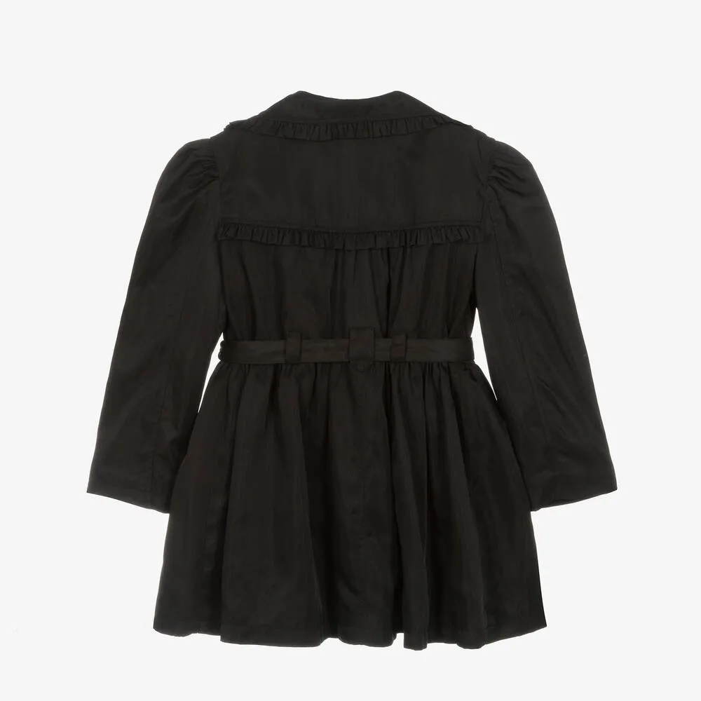 Black Ruffled Trench Coat for Teen Girls