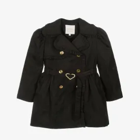 Black Ruffled Trench Coat for Teen Girls