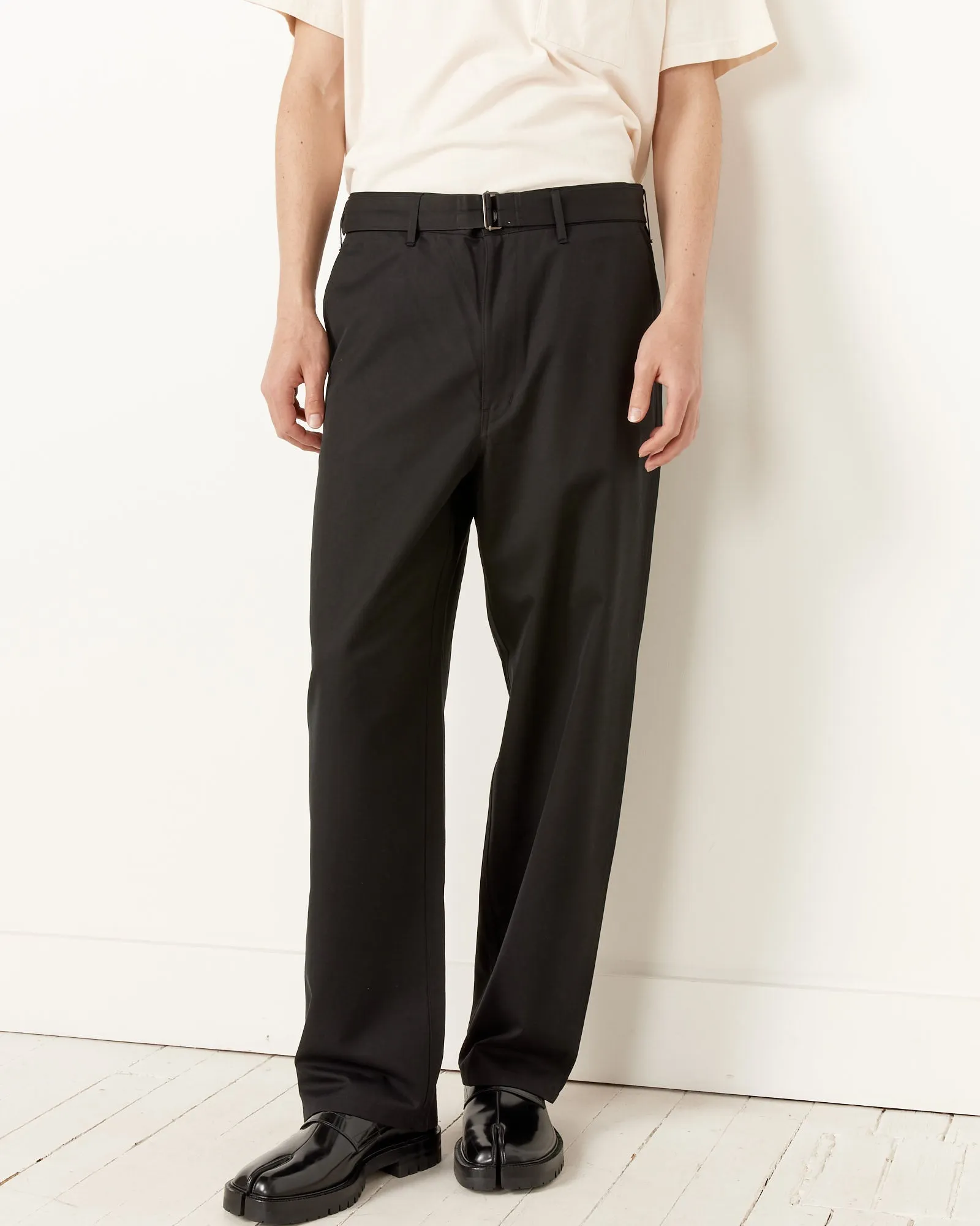 Black Silk Chambray Belted Pants