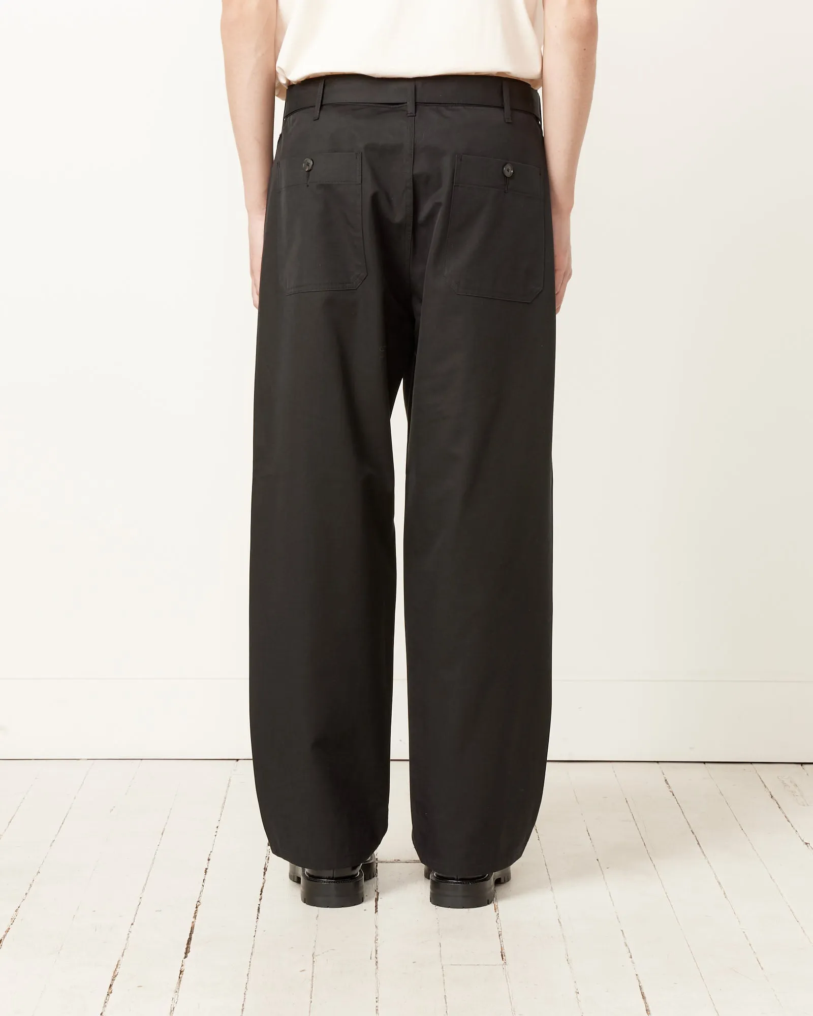 Black Silk Chambray Belted Pants