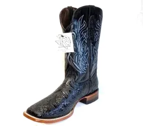 Black Tooled Leather Men's Square Toe Western Cowboy Boots