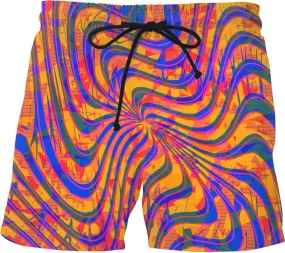 Blue Orange 90s Abstract Swim Shorts