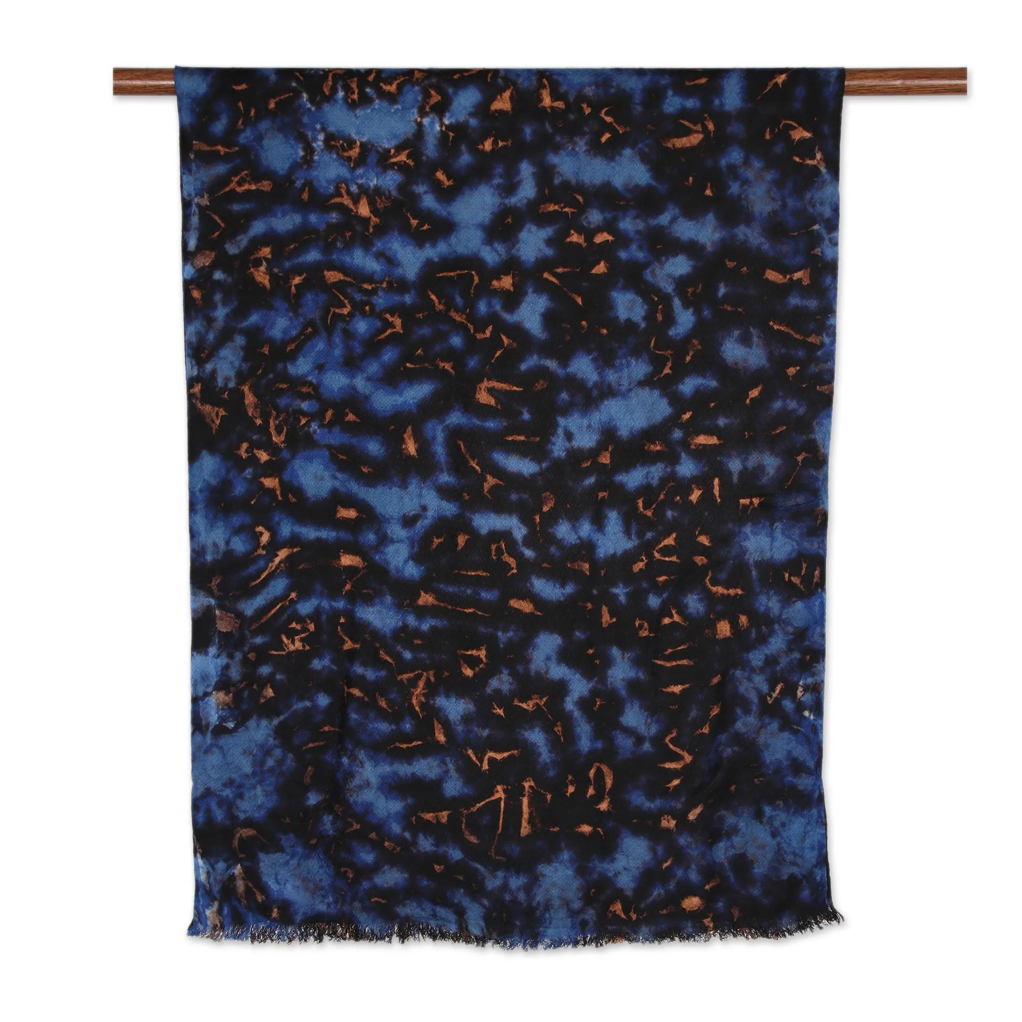 Blue Blue and Caramel Viscose Shawl - Handcrafted in India, Blissful Fusion