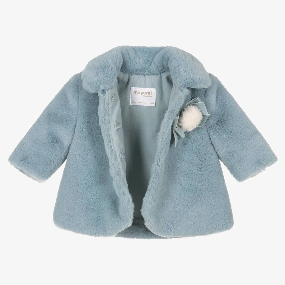 Blue Faux Fur Coat for Baby Girls