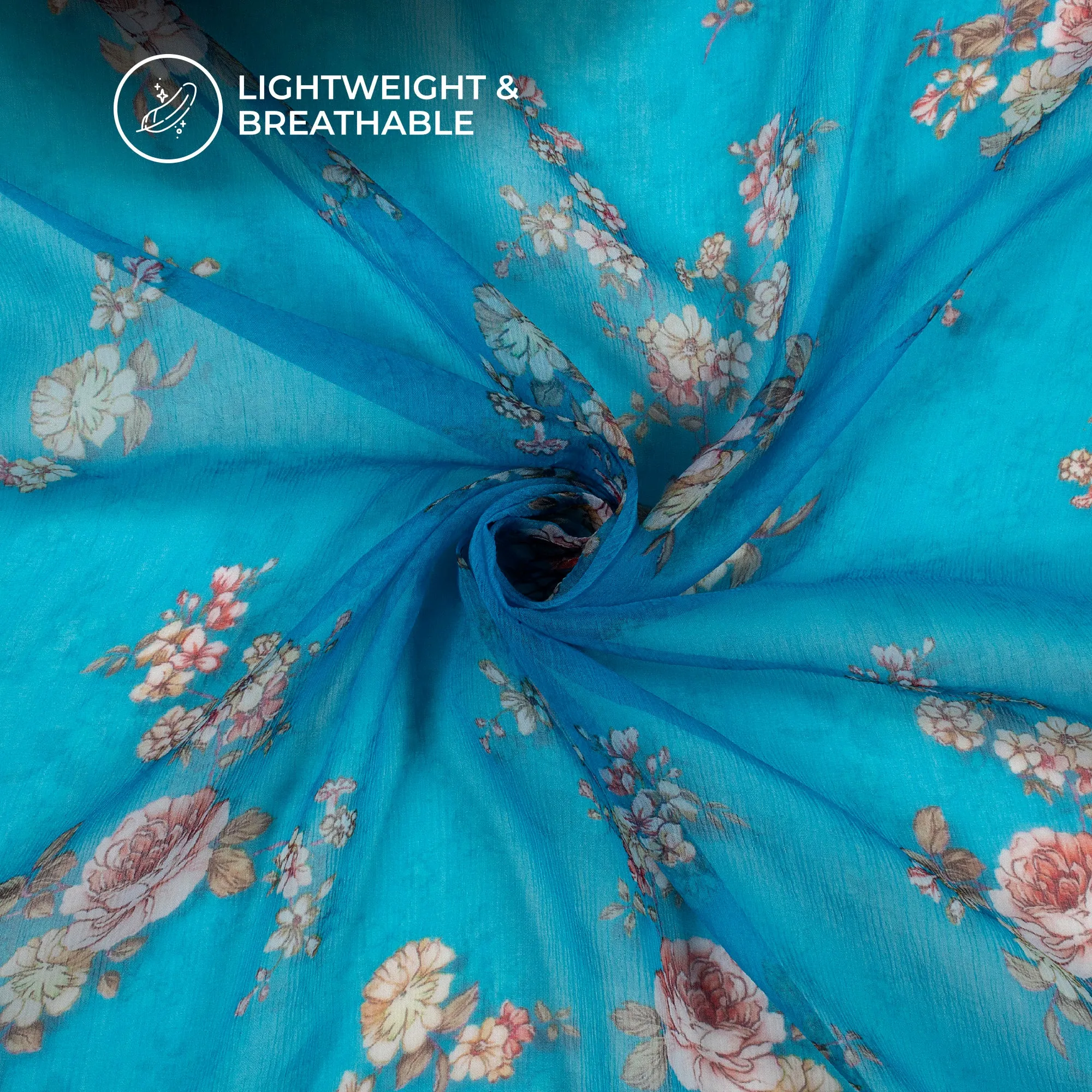 Blue Floral Chiffon Fabric - Bemberg Digital Print