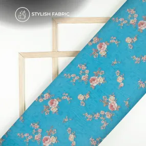 Blue Floral Chiffon Fabric - Bemberg Digital Print