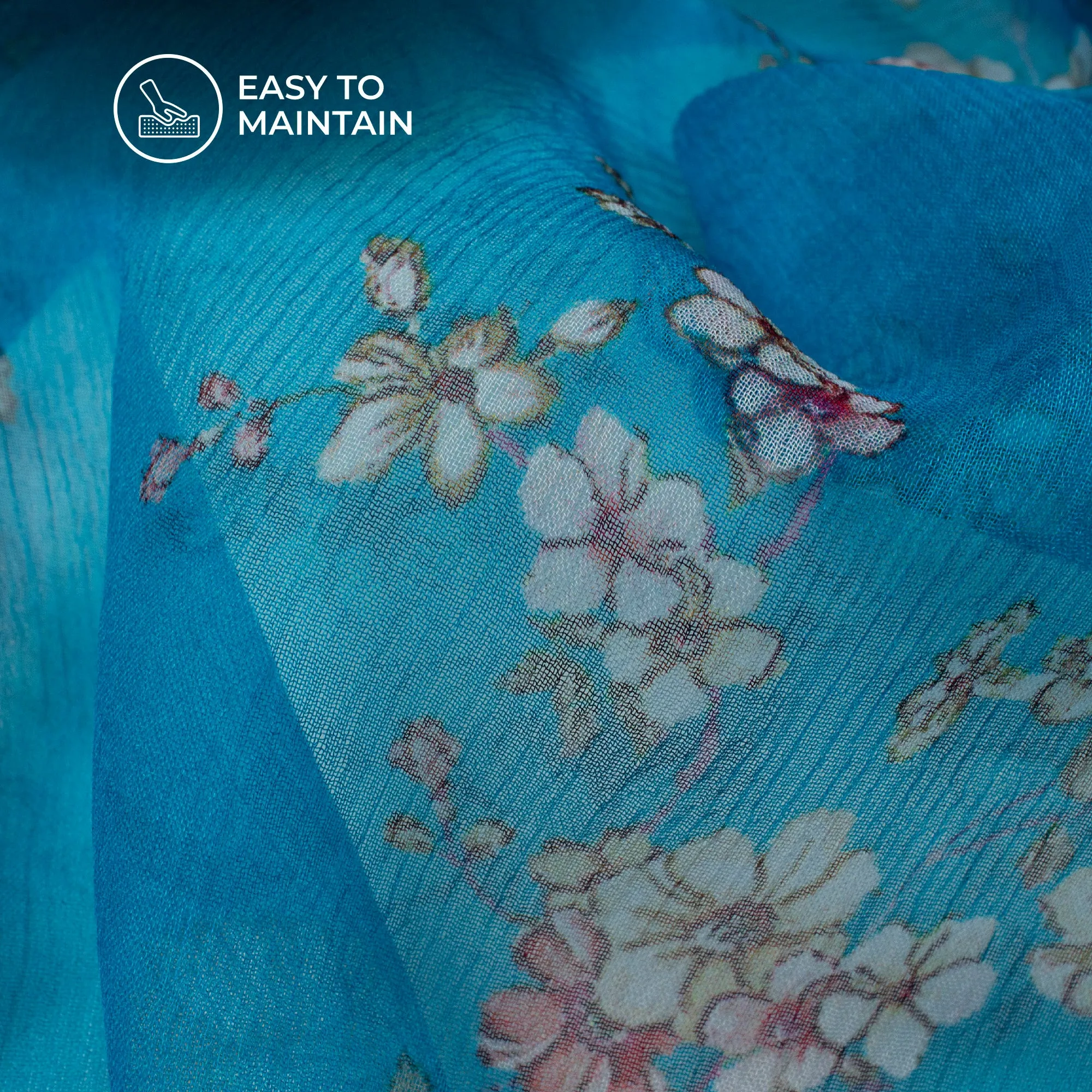 Blue Floral Chiffon Fabric - Bemberg Digital Print