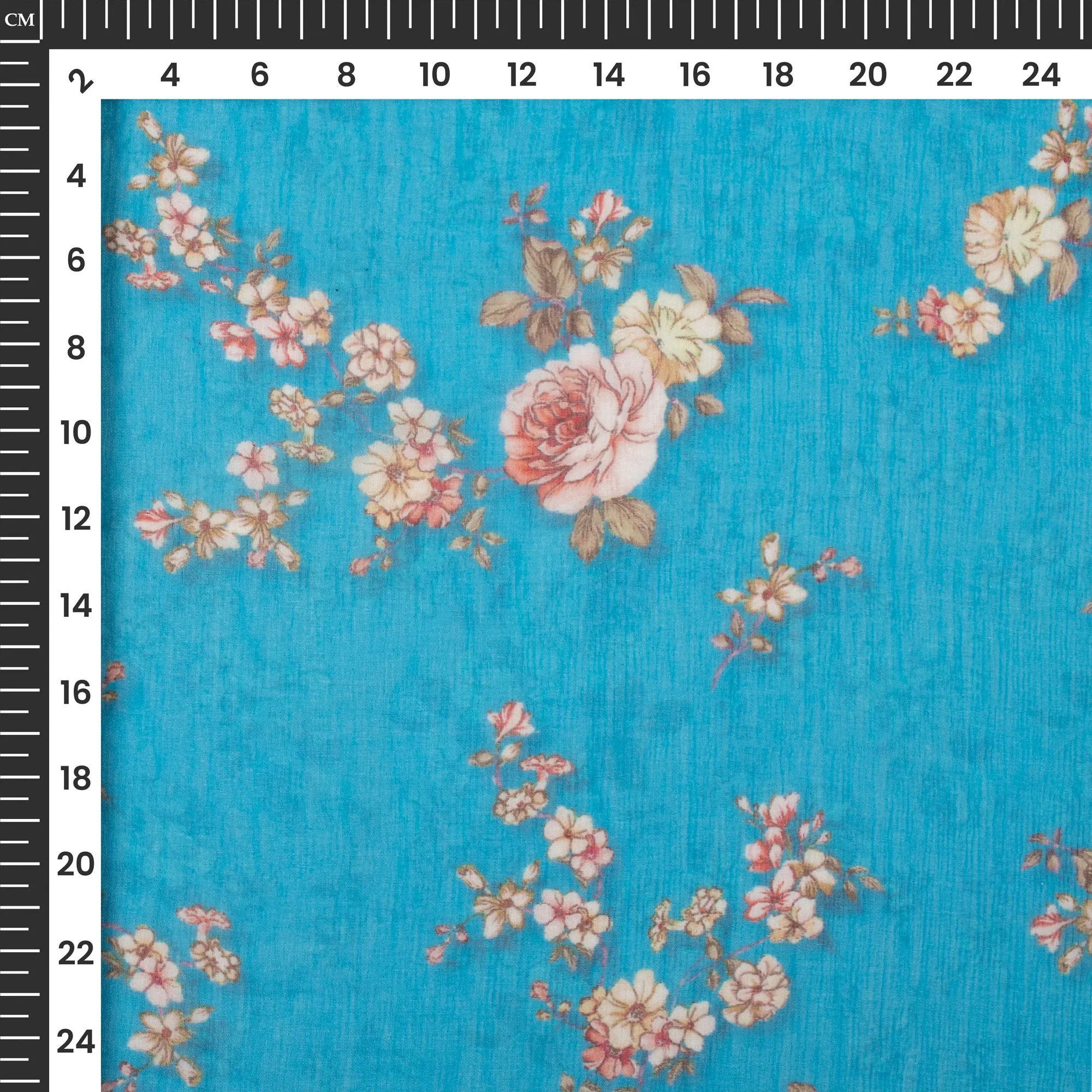 Blue Floral Chiffon Fabric - Bemberg Digital Print