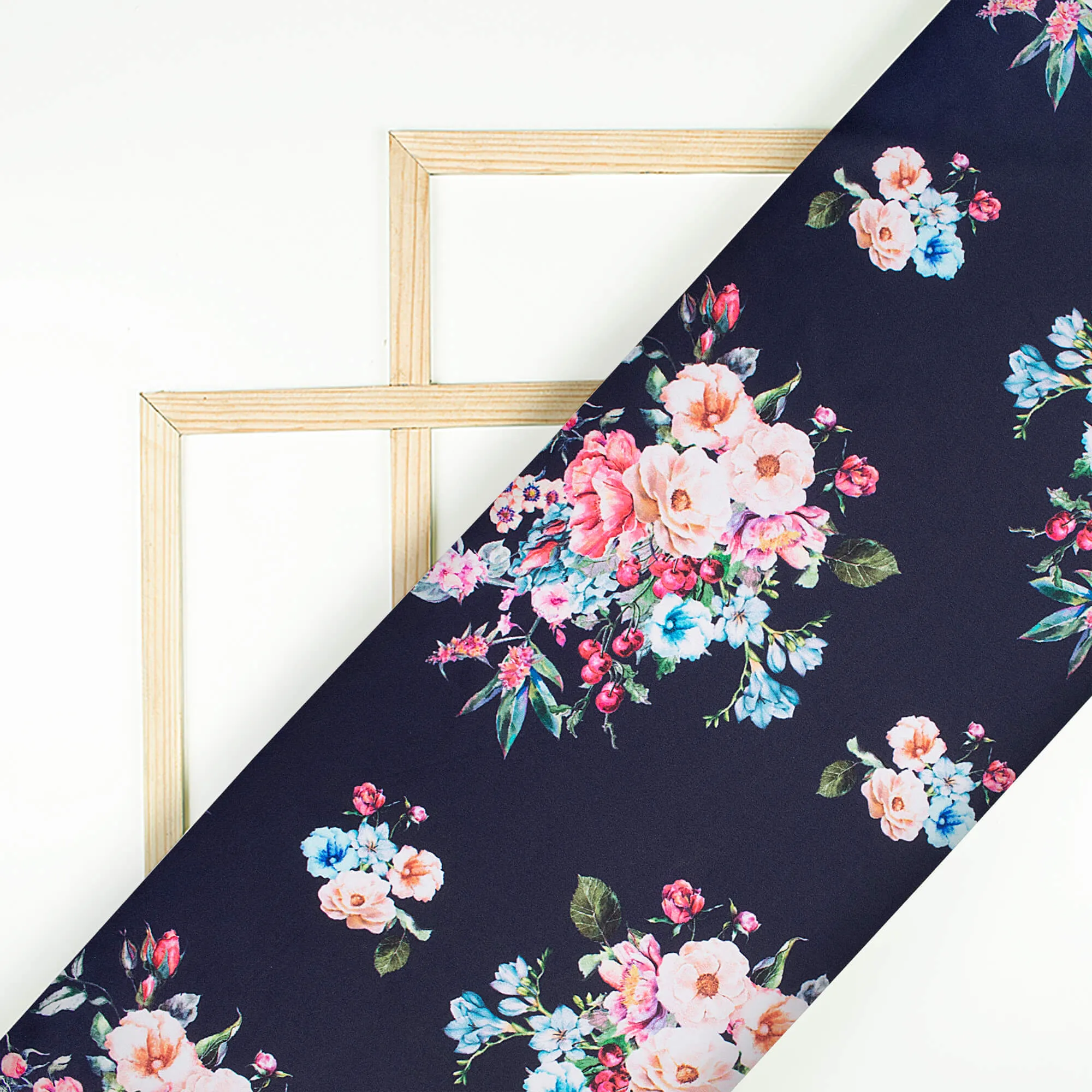 Blue Pink Floral Pattern Fabric