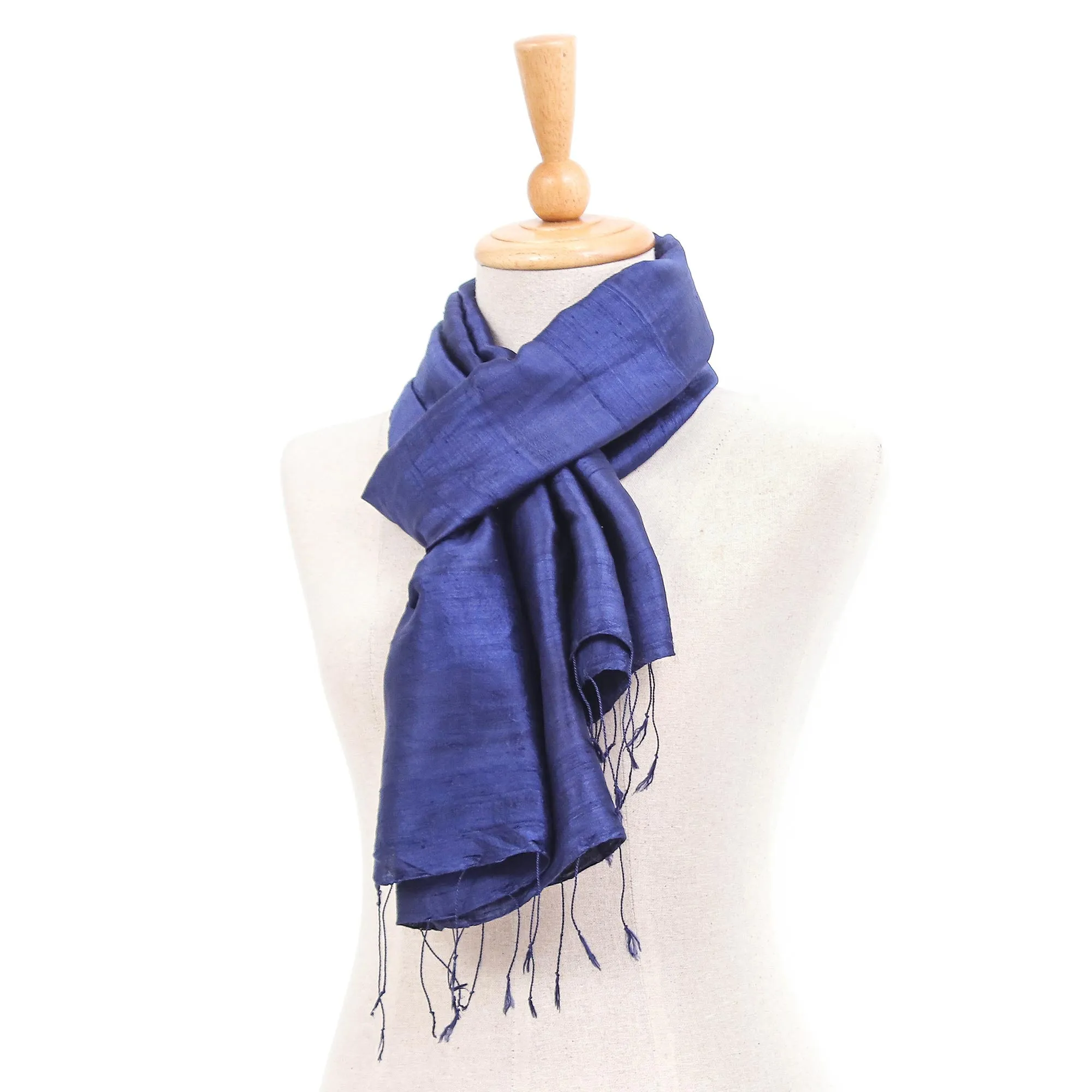 Blue Thai Silk and Rayon Scarf - Sapphire Night Hand Woven