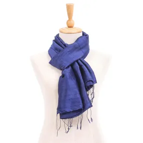 Blue Thai Silk and Rayon Scarf - Sapphire Night Hand Woven