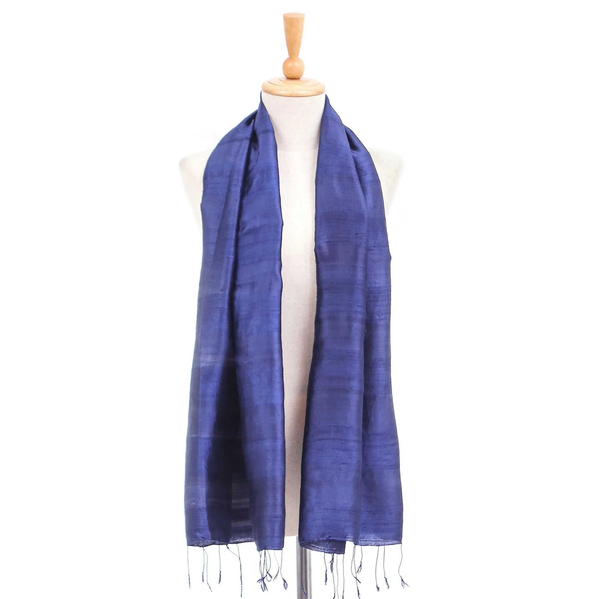 Blue Thai Silk and Rayon Scarf - Sapphire Night Hand Woven