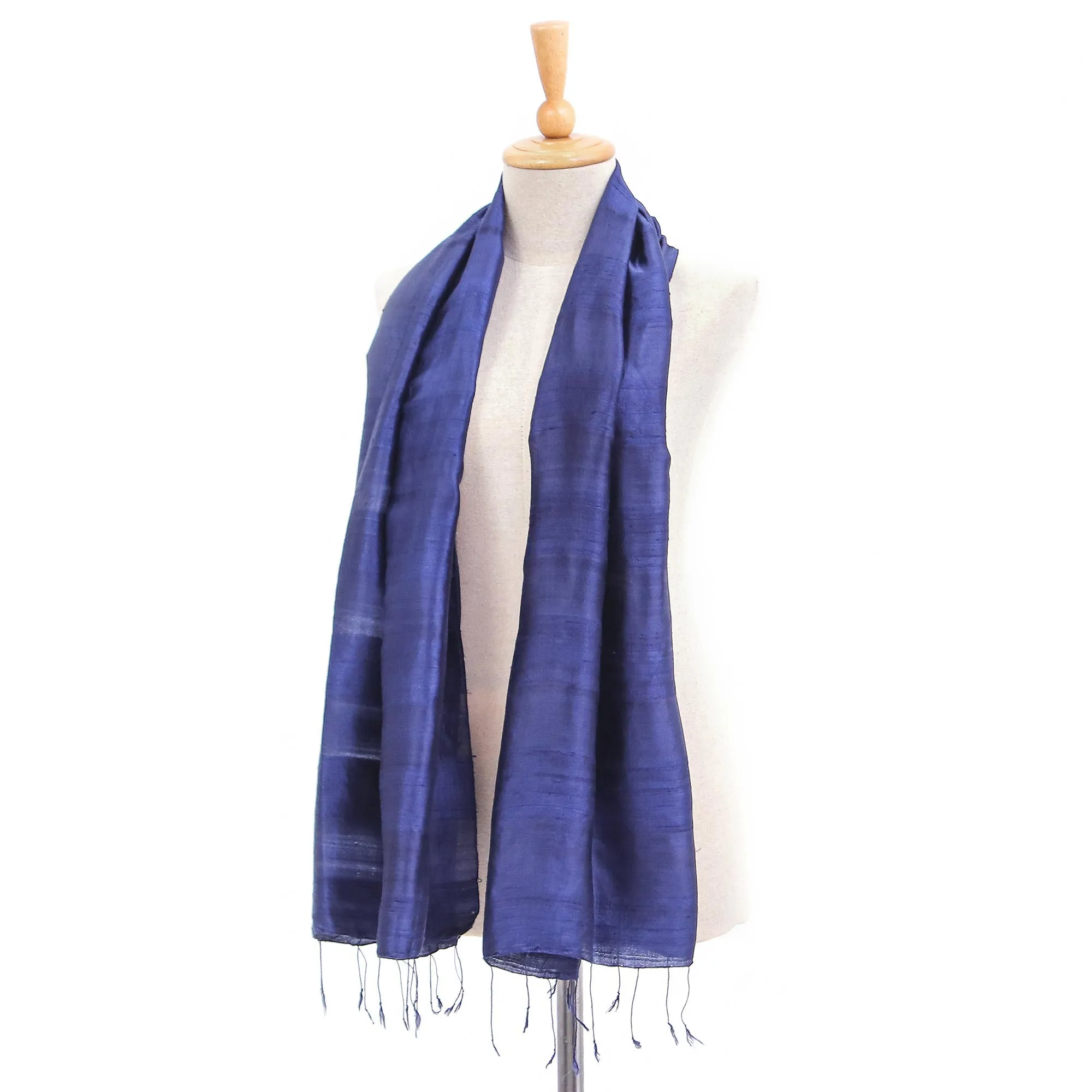 Blue Thai Silk and Rayon Scarf - Sapphire Night Hand Woven