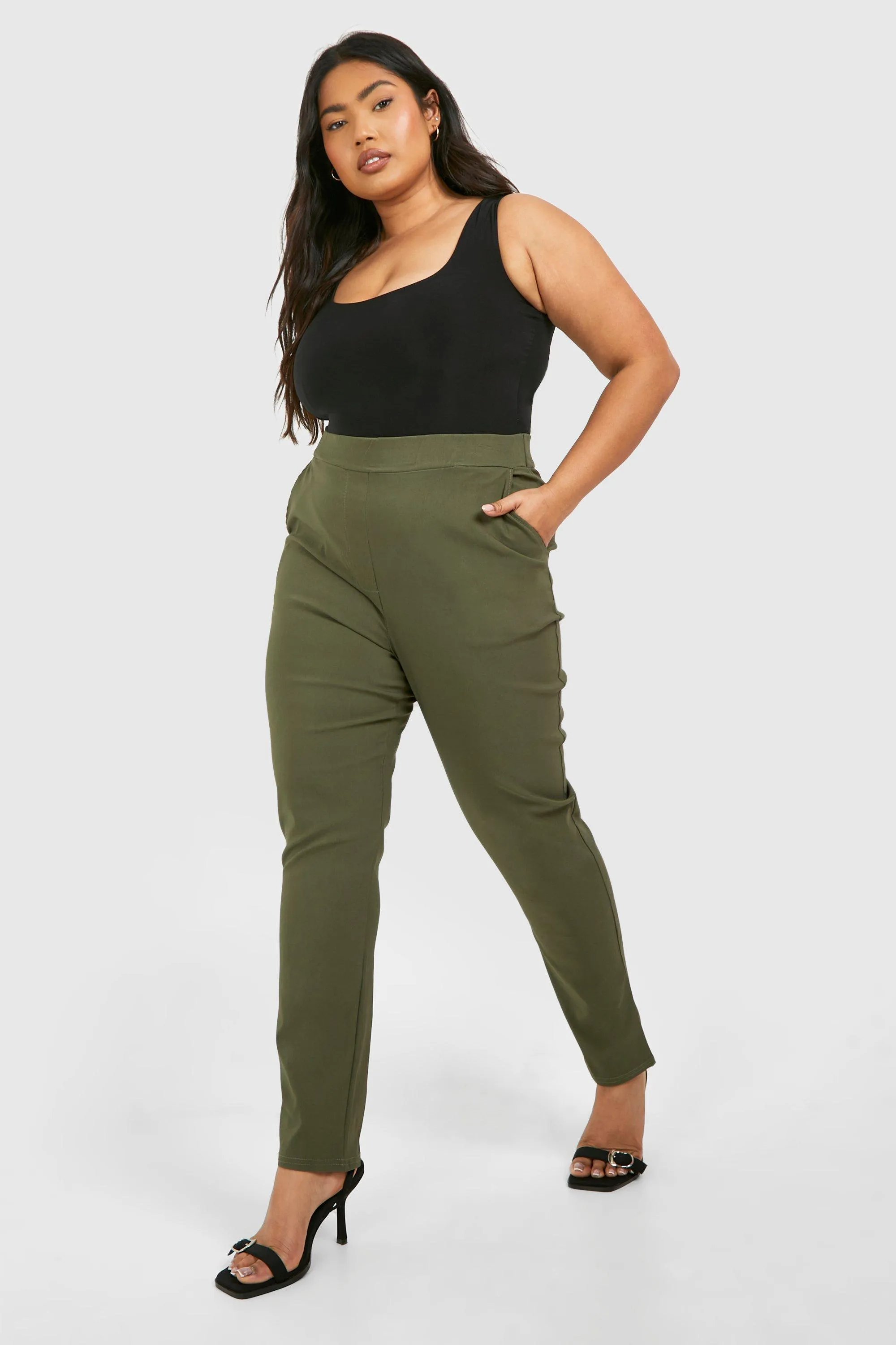 boohoo Plus Super Stretch Bengaline Fitted Trousers