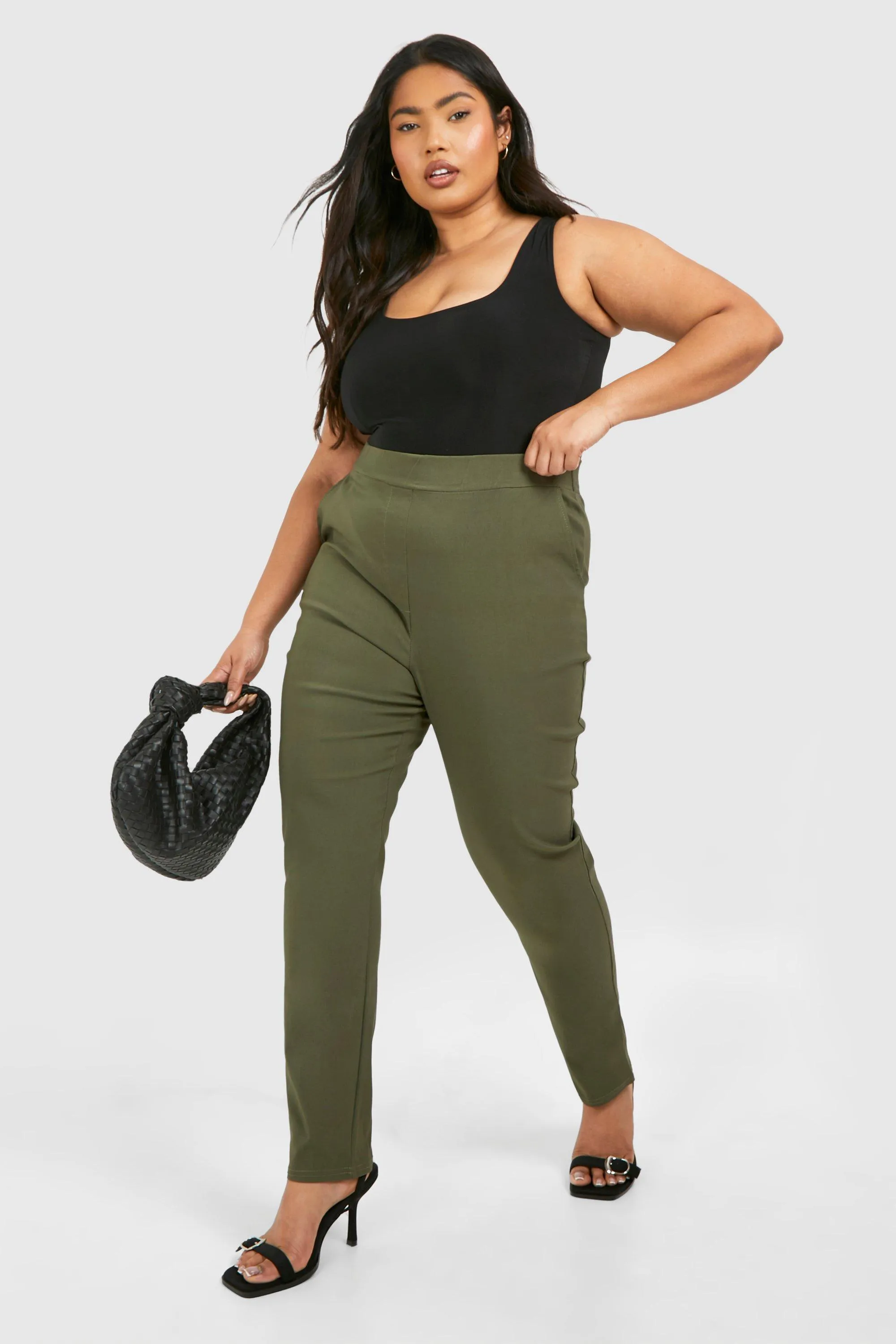 boohoo Plus Super Stretch Bengaline Fitted Trousers